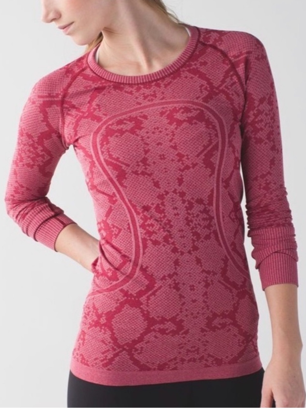 lululemon athletica long sleeve top in heathered cranberry